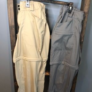 Magellan convertible women’s hiking pants. 2 pair. Gray. Khaki. Small.